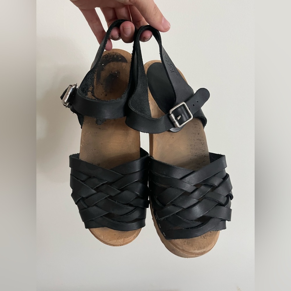 Lotta From Stockholm black leather clogs size 37 EU or 6.5 US